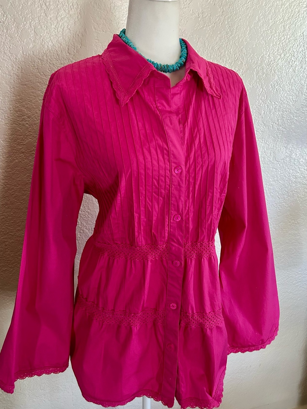 DG2 by Diane Gilman Bright Fuchsia Pintuck Blouse